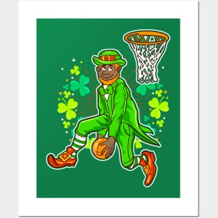 African American Black Leprechaun Basketball St Patrick's Day Posters and Art